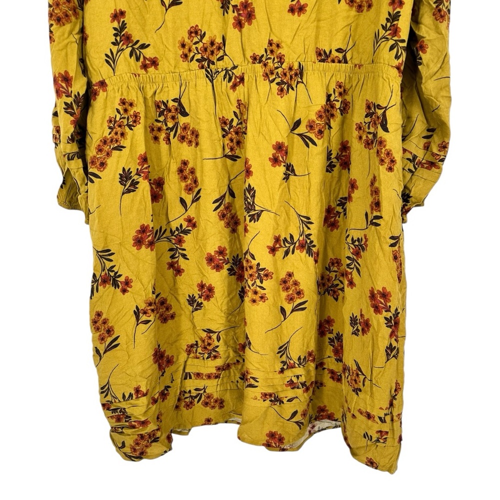 Daniel Rainn Mustard Floral Print Long Sleeve Dress size 2X NWT Surplice V Neck - Picture 5 of 12